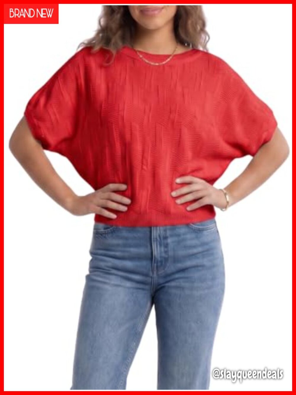 Womens Short Sleeve Batwing Sweater Loose Knit Pullover Summer Top